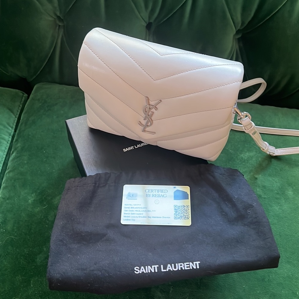 Saint Laurent Authentic Lou Lou Shoulder Bag Matelasse Chevron Leather Toy Size